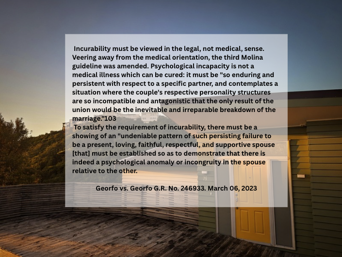 Incurability In declaration of nullity of marriage cases, incurability must be ...